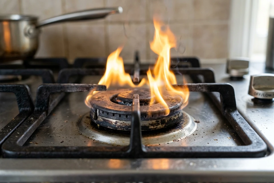 Weak yellow flame or gas odor on cooking range